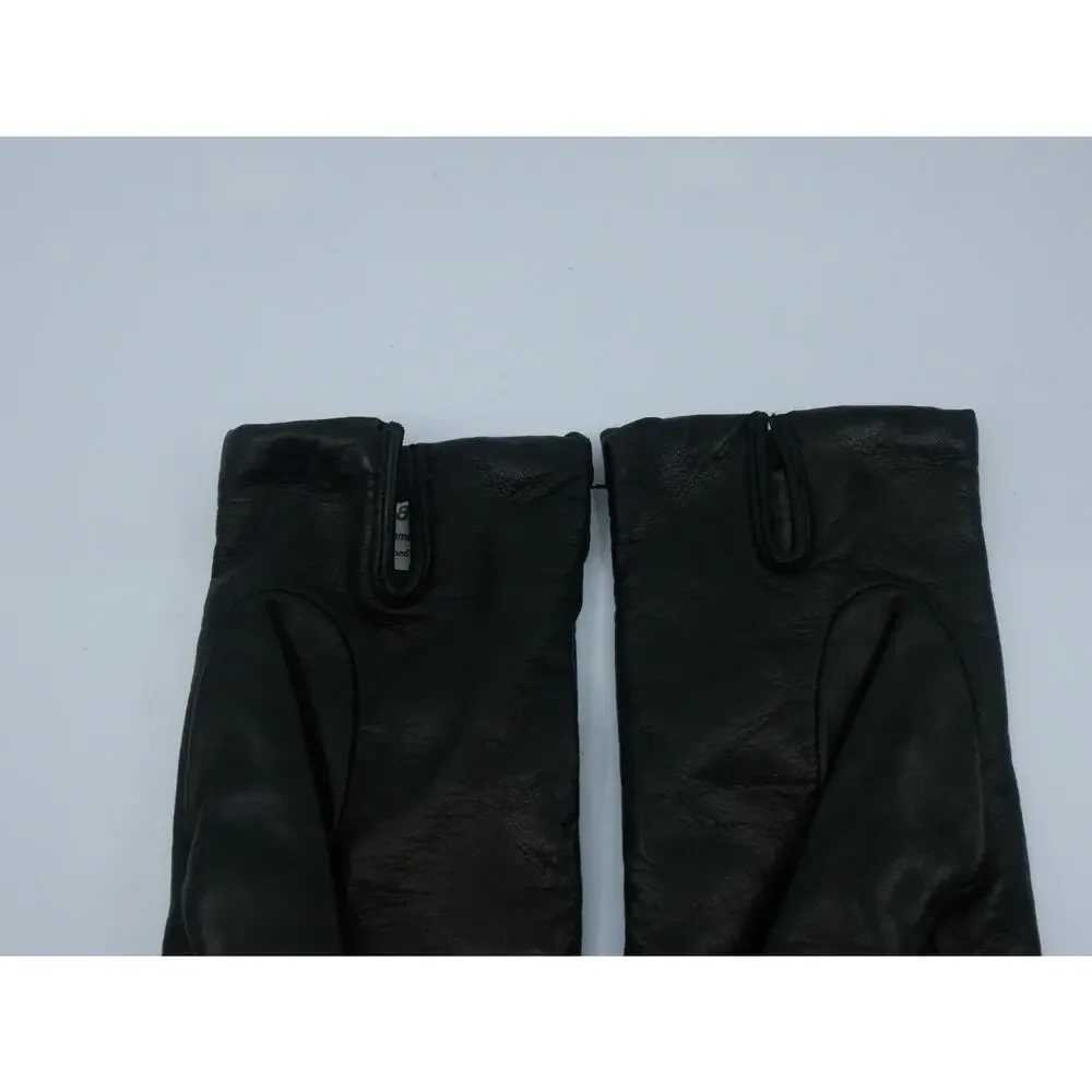 Vtg Women's Size 8 Black Cashmere Lined Leather Gloves